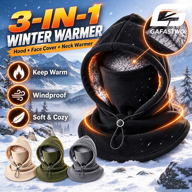 One Piece Flannel Warm Mask Hat, 3-in-1 Winter Fleece Balaclava Ski Mask Windproof Hood Face Neck Cover for Men Women Cycling