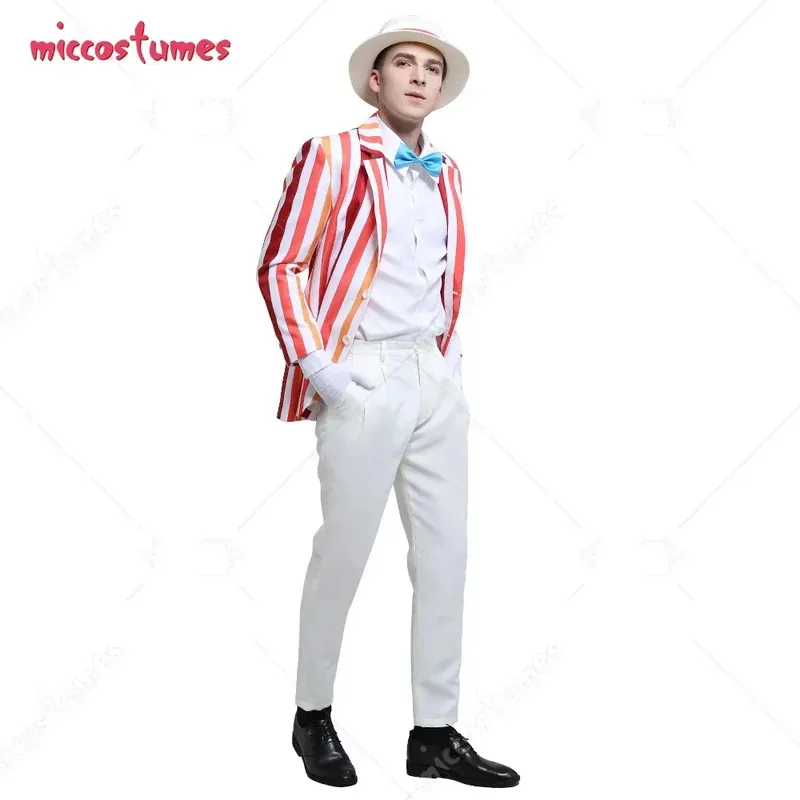 

25COSМиккостюмы для взрослых и мужчин, радужный костюм, полосатый костюм, куртка, костюм Мэри, наряды с шляпой, перчатками