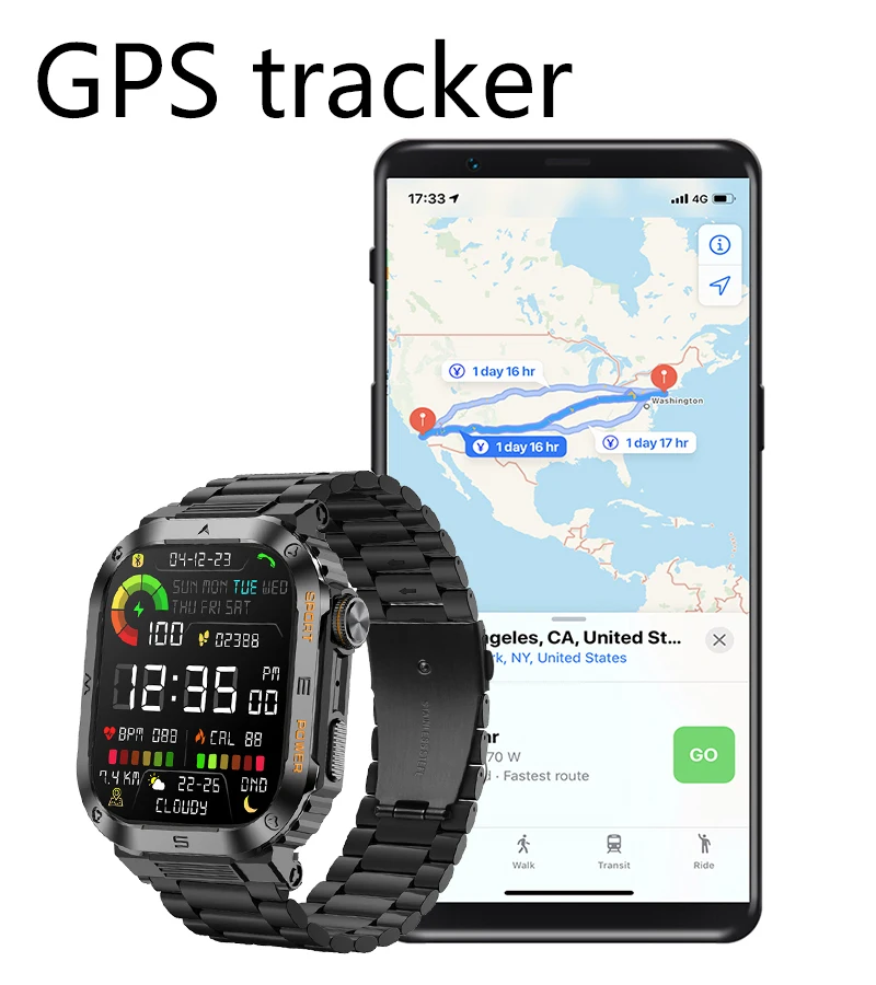 2024 nowy wytrzymały wojskowy inteligentny zegarek z GPS z amolowanym ekranem HD, wodoodporna Bluetooth do zegarka Bluetooth