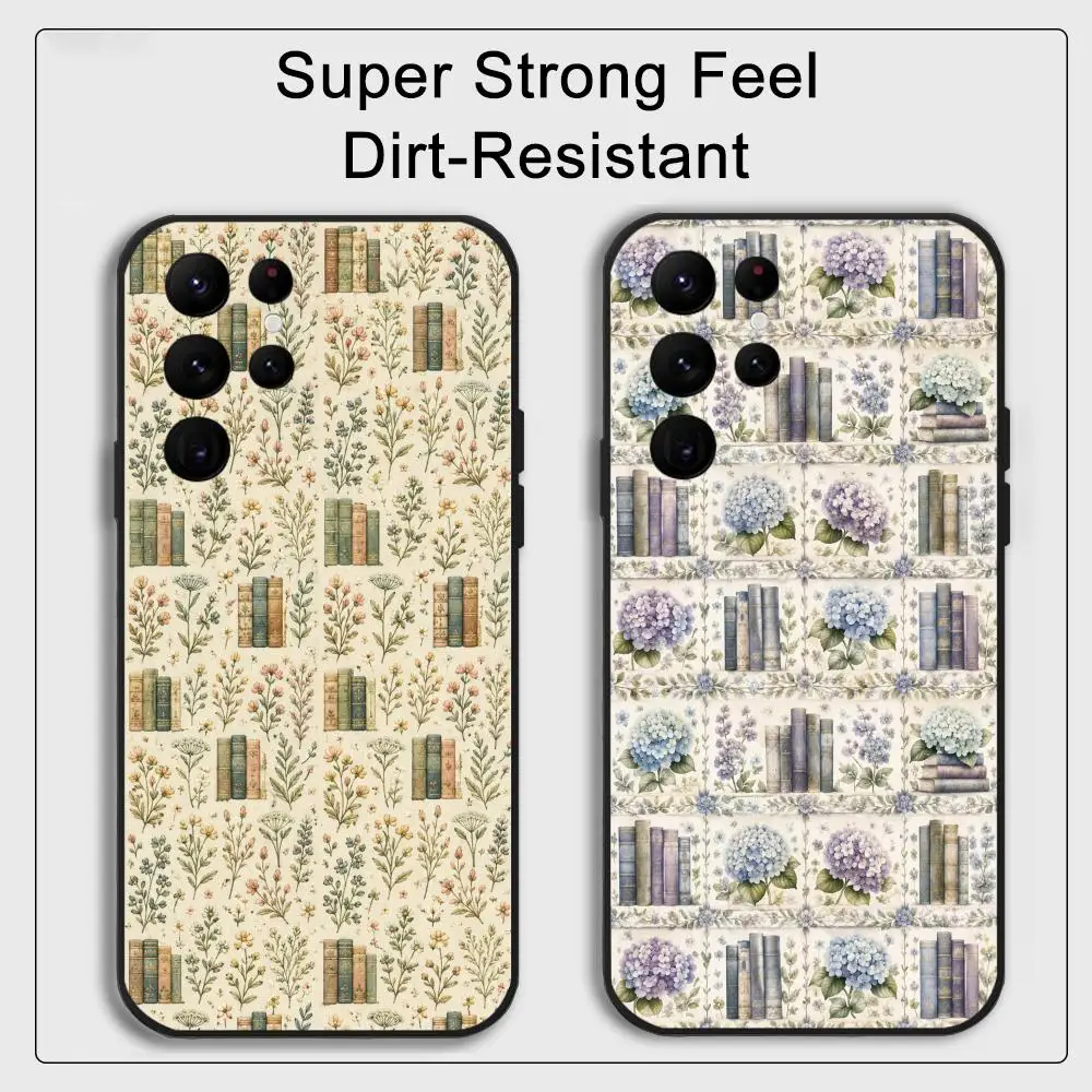 Embroidery Bookish Flower Phone Case For Samsung Galaxy S25 S24 S22 S23 Ultra S21 S20 Plus Frosted Non-Slip Full Cover Soft Case
