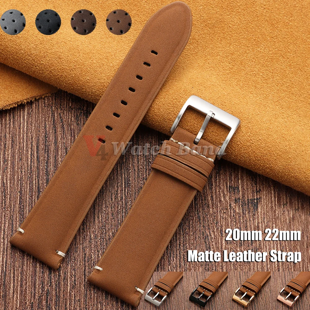 Bracelet de montre mat universel respirant et poreux, 20mm 22mm, pour Seiko, Rolex, Vintage, en cuir marron