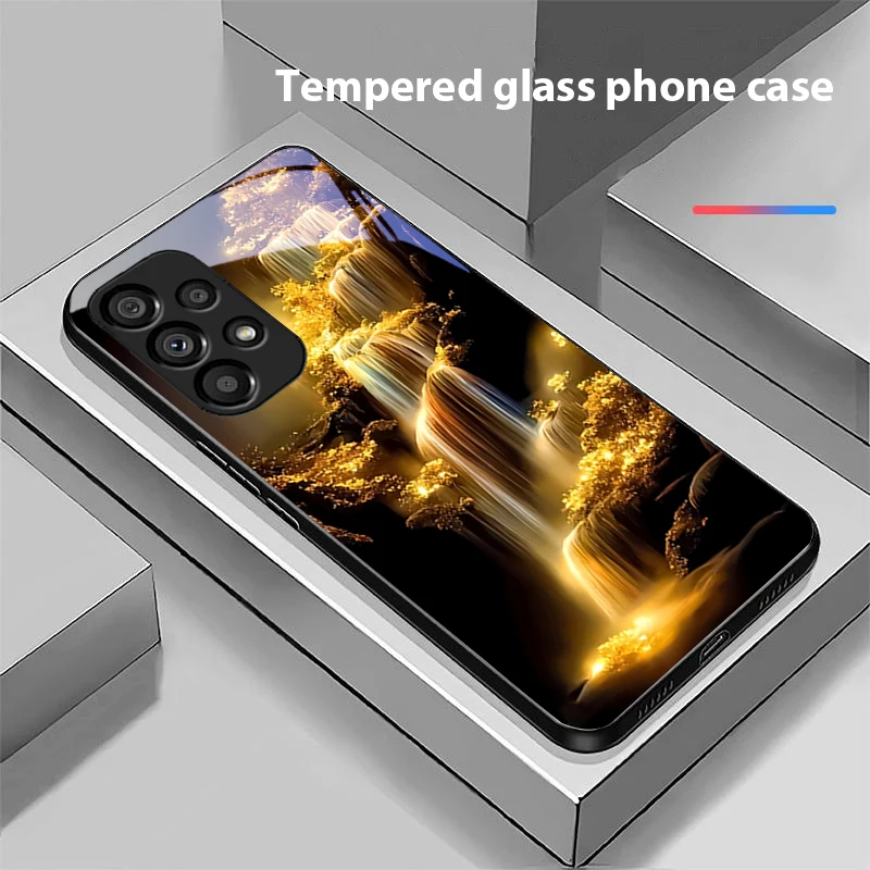 Big Window Powder For Samsung Galaxy S 8 9 10 20 Plus 21 FE 22 23 24 Ultra S7 Edge Black Tempered Glass Phone Case Hard Shell