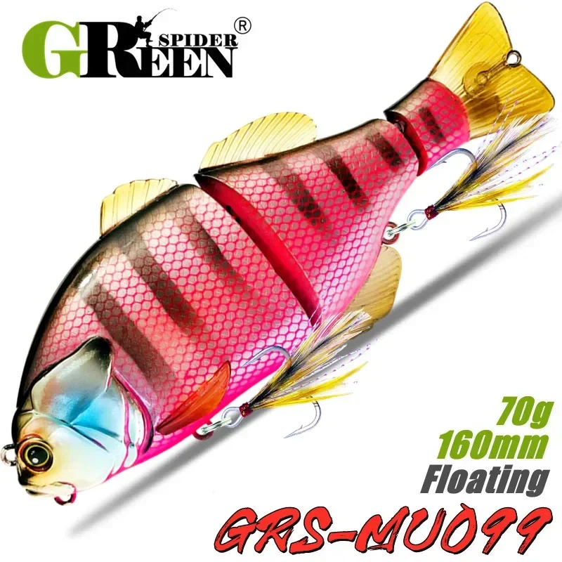 GREENSPIDER Floating Fishing Lure Swimbait With Soft Tail Hard Bait 160mm 70g Jointed Bait Hunter Tackle for pike musky perch