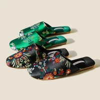 Elegant Satin Embroidered Flower House Slippers Woman Autumn New Warm Cotton Slippers Casual Comfort Soft Sole Silk Flat Slipper - Image 2