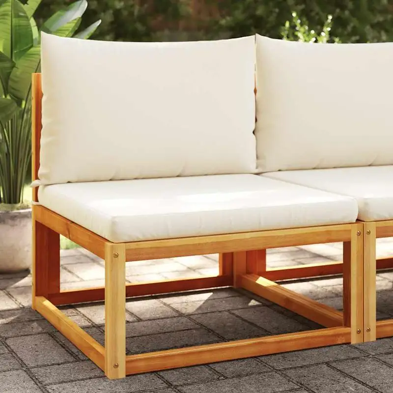 vidaXL Canapé de jardin en bois d'acacia sans accoudoirs avec coussins, dossier en rotin synthétique, housses amovibles et lavables, 65x65 cm