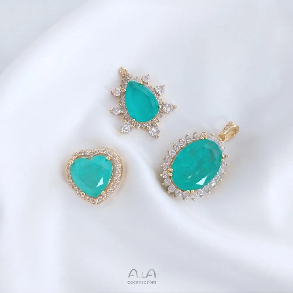 

1Pcs Copper Charms 14K Gold Color Inlaid Color Treasure Paraiba Pendant Micro Zircon DIY Jewelry Necklace Fashion Pendant