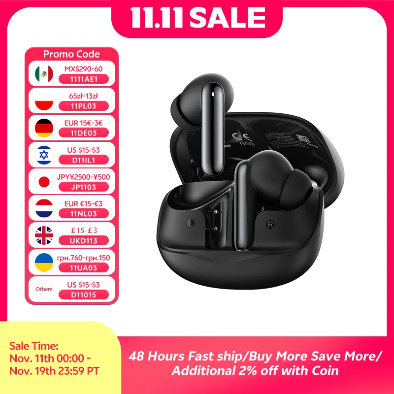 QCY Melobuds N50 ANC Bluetooth 5.4 Wireless Earphones Active Noise Cancellation 6 Mics Clear Call Earbuds Multipoint Connection