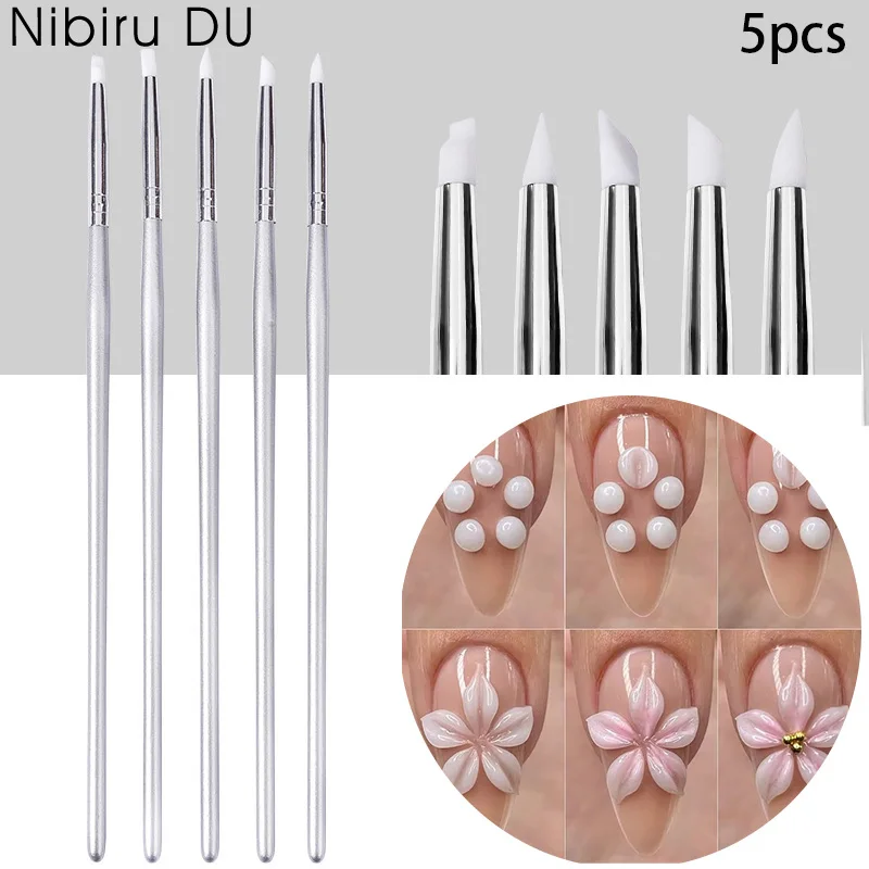 

5Pcs Nail Art Sculpture Pen, Silicone Nail Art Brushes for Gel, Acrylic Nails, Foil Carving, Drawing&Shaping, Nail Art DIY Tool