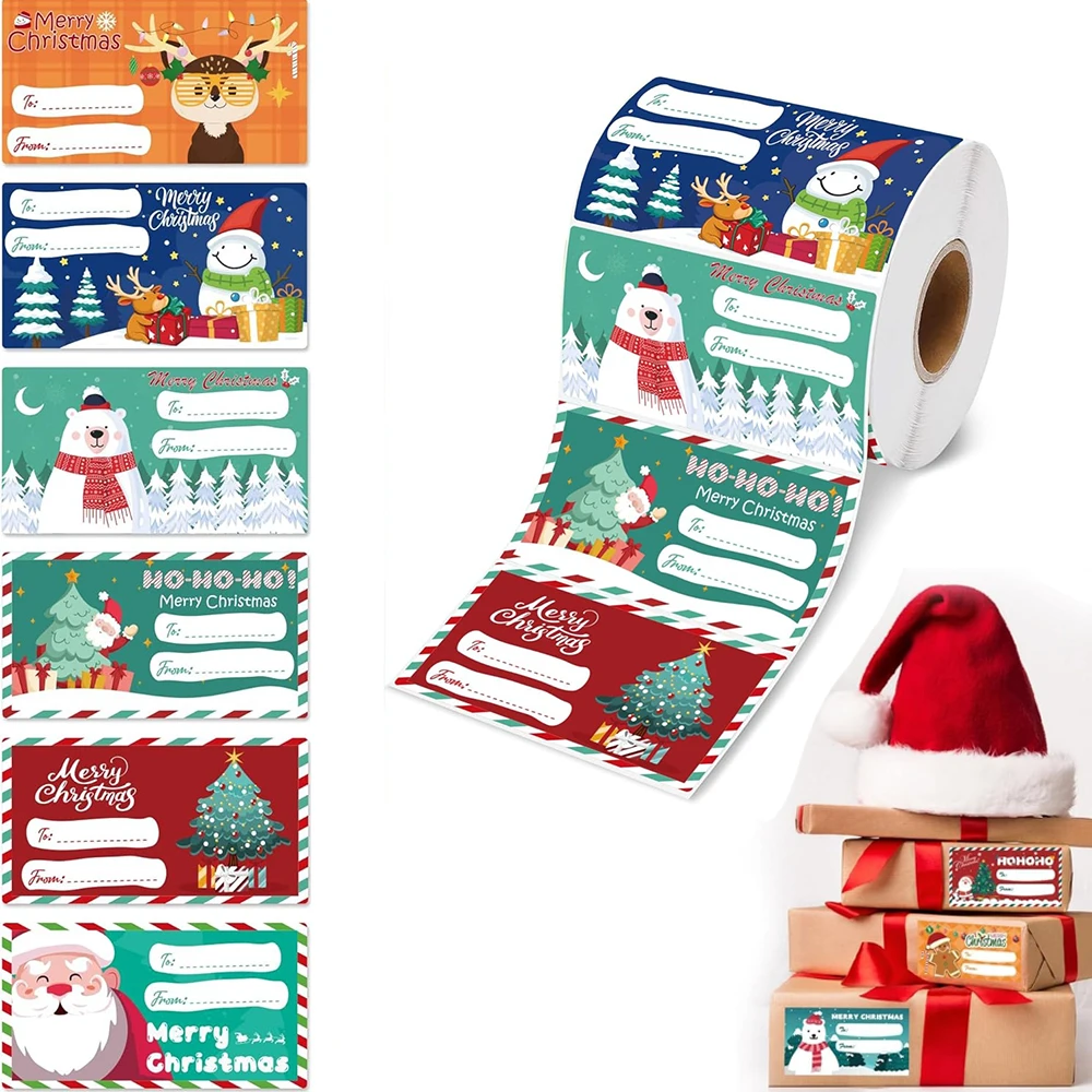 

500 PCS Christmas Gift Tags Christmas Santa Claus Stickers Self Adhesive Cartoon Christmas Tag Christmas Festival Holiday Decor
