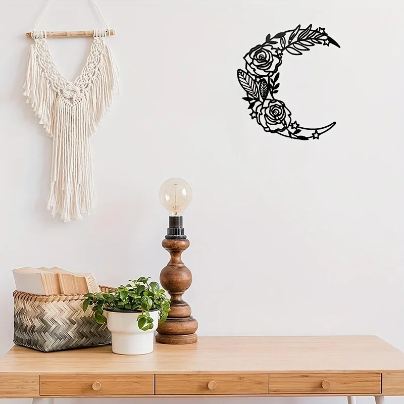 Moon Phase Home Art Boho Moon Wall Mounted Decor Hanging Moon Appearance Livingroom Bedroom Decor Metal Wall Decoration Wall Dec