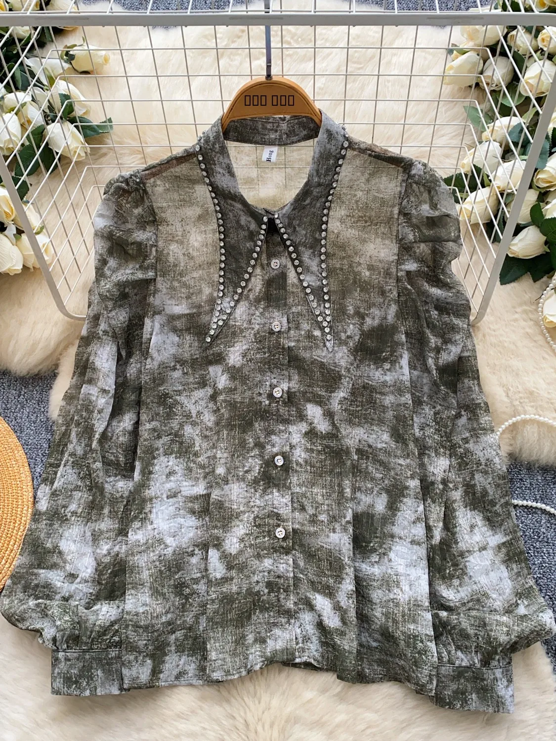 

Женский модный воротник со стразами и воротником Bubble Sve на одной пуговице, тонкий я с принтом, корейский свободный...