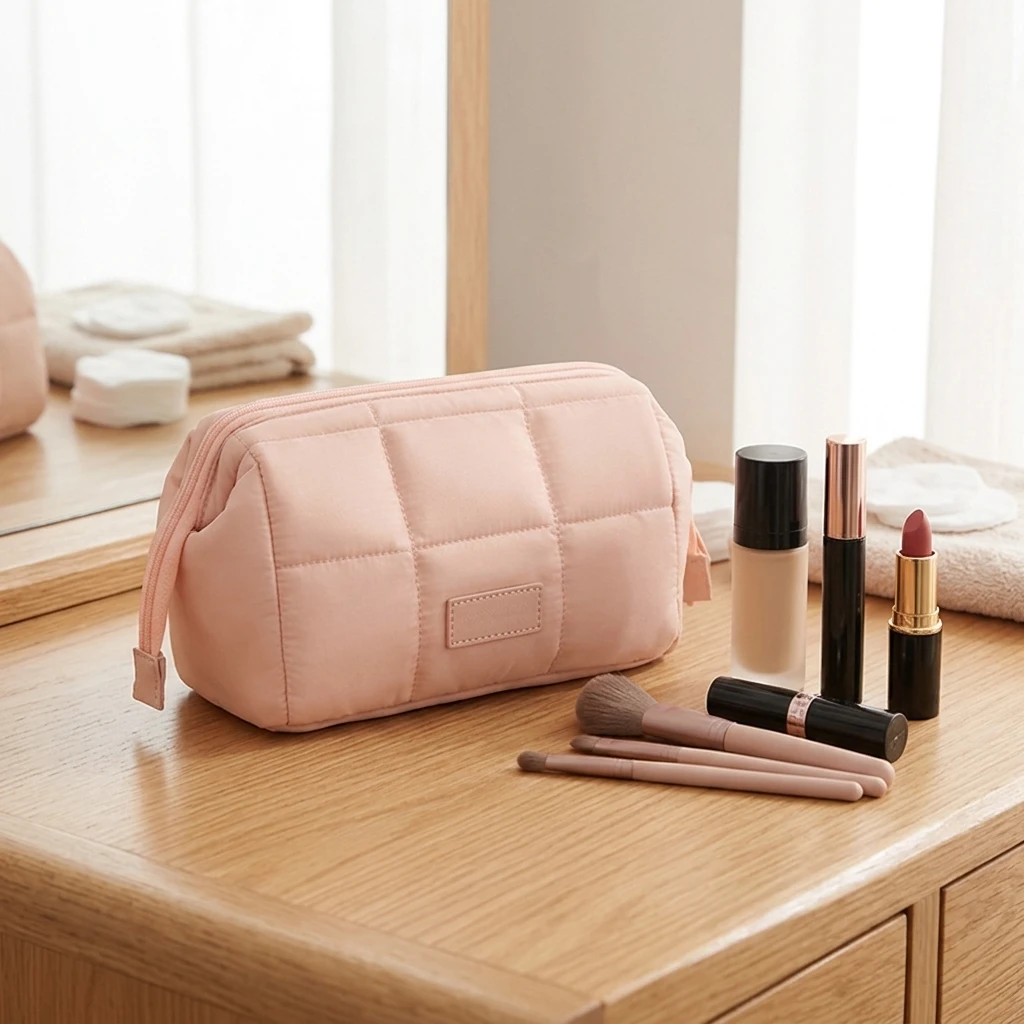 Large Capacity Cosmetic Bag Portable Travel Toiletry Organizer Case With Metal Frame