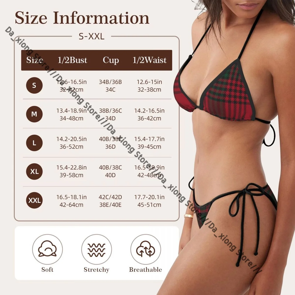 Costume da bagno donna due pezzi Natale Ombre Plaid Costume da bagno strutturato Bikini da donna Costume da bagno bikini sexy a vita bassa