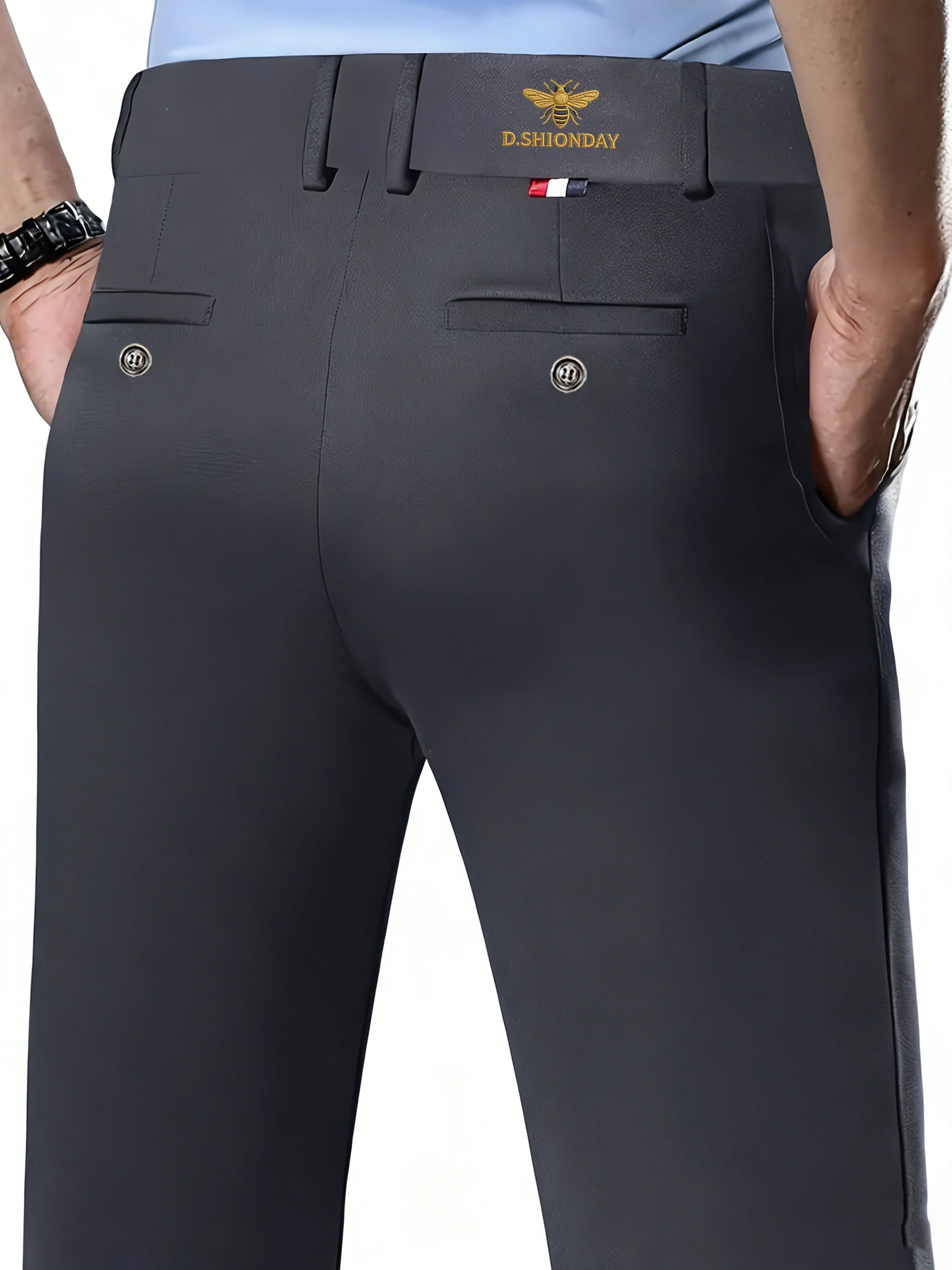 Men's Luxury Bee Waist Logo Business Casual Pants, High Elastic Slim Fit Formal Trousers for Office Commute & Daily Wear