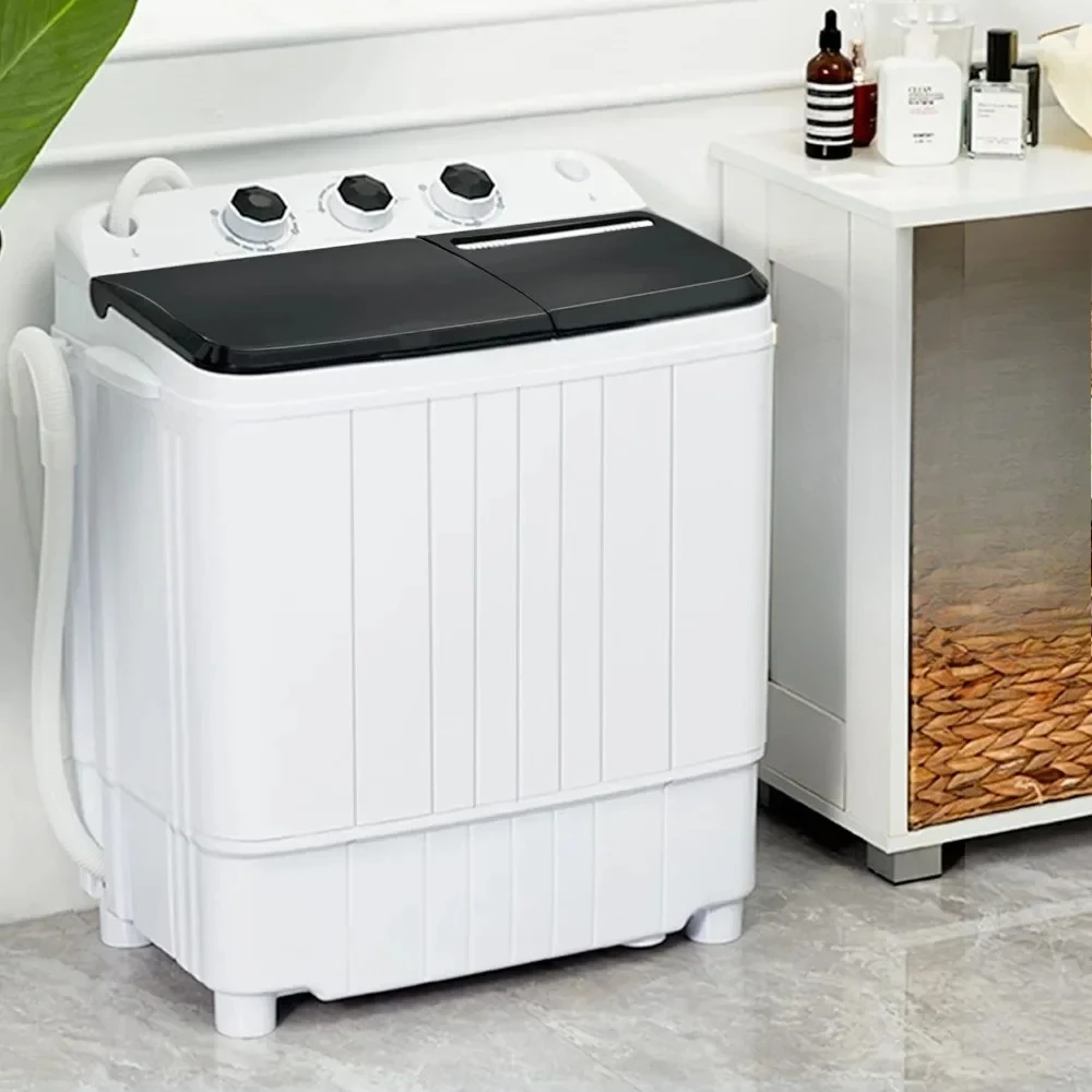 

LPortable Washing Machine 17.6Lbs Capacity Mini Compact Twin Tub Laundry Washer & Spinner With Gravity Drain Pump For Apartmen