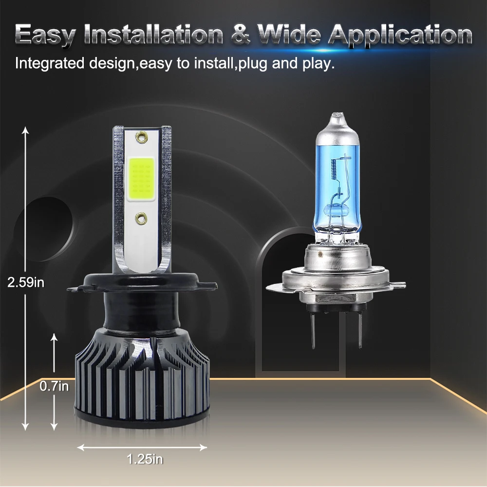 2Pcs Mini LED Car Headlight Bulbs H4 H7 H1 H8 H11 9005 HB3 9006 HB4 20000LM Turbo White Blue Lemon 12V High-Intensity Car Lighti