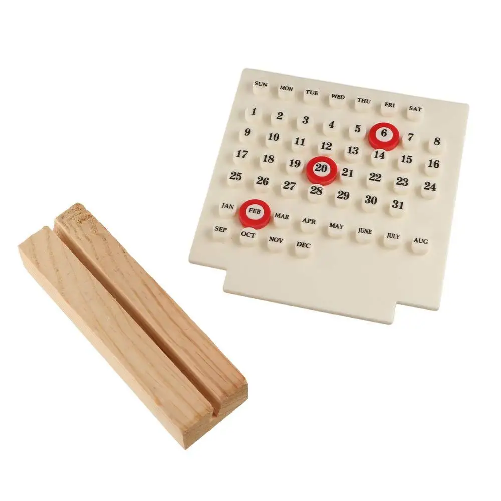 Calendario fai-da-te in acrilico con base in legno Diecimila anni Pianificatore di data in acrilico fatto a mano 3 anelli Calendario perpetuo manuale azionato a mano
