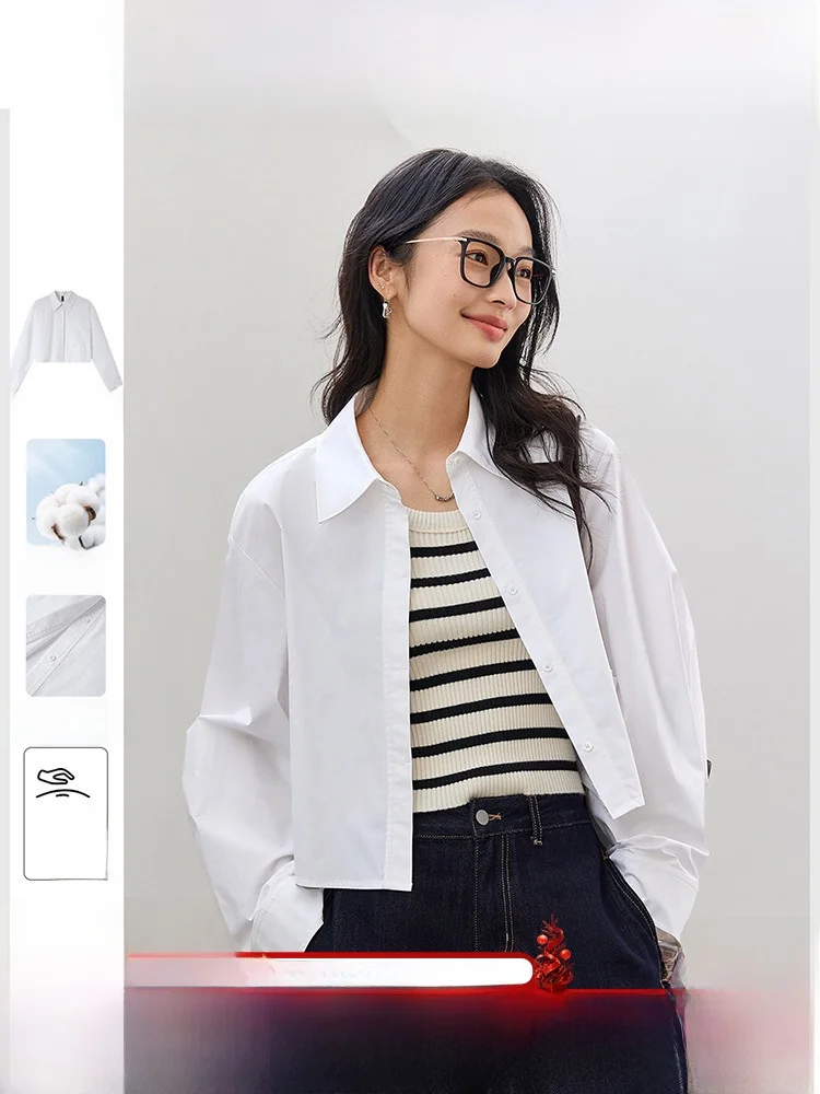 

Simple Commute Women's ort irt Pure Cotton Turn-down Collar Spring Autumn New Sle Casual Loose Fit Long Sve Pure Color