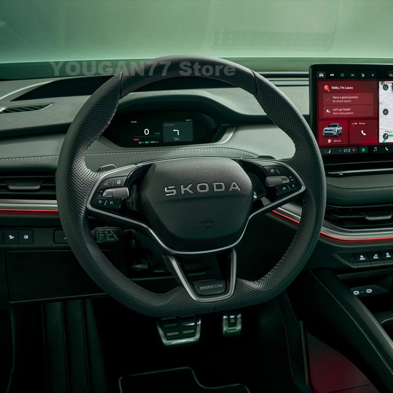 

Leather Car Steering Wheel Cover For Skoda Enyaq iv80 2024 2025 Non-slip Auto Steering Wheel Skoda Enyaq Accessories 2025