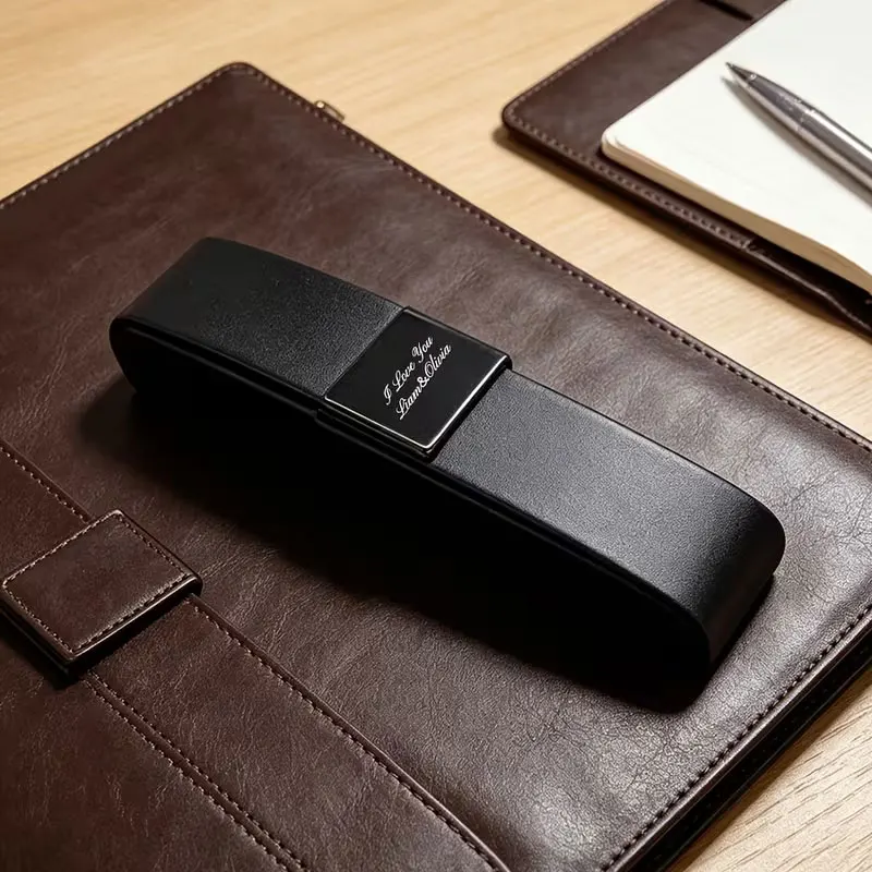 [Customized] Personalized Text, Name, or Logo, Single Pen Case, High-End Business Gift Signature Pen Case, Personalized Laser Engraving, Ballpoint Pen Packaging Gift Box, Gift Box Does Not Include Pen, Flip-Top Pu Leather Pen Case, Business Signature Pen Gift, Pen Case with Laser Engraved Logo
