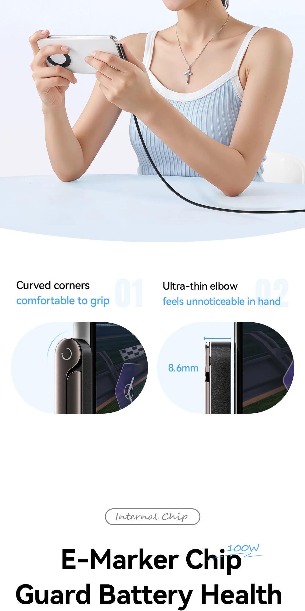 Essager 100W gebogenes USB-C-Kabel 100W für iPhone 17 16Pro Max, Typ-C-Kabel für Macbook Pro, Schnellladekabel für Huawei iPad – Detail 6