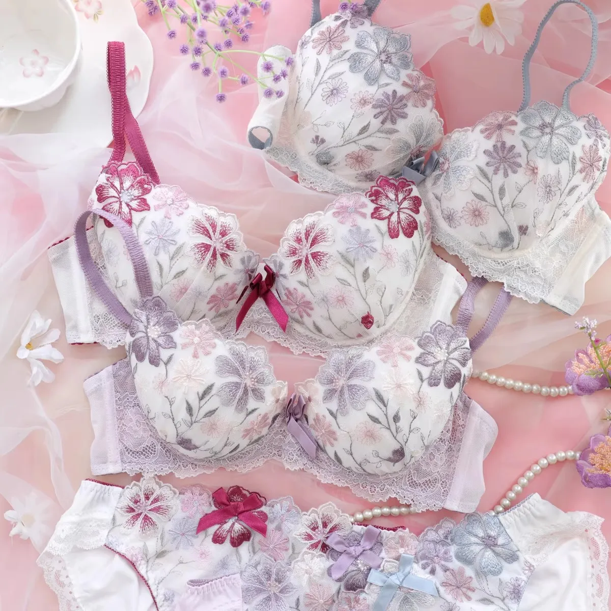 

Бюстгальтер для девочек в японском стиле, женский удобный комплект с сетчатым бюстгальтером с вышивкой, 70 78, 80 B C D