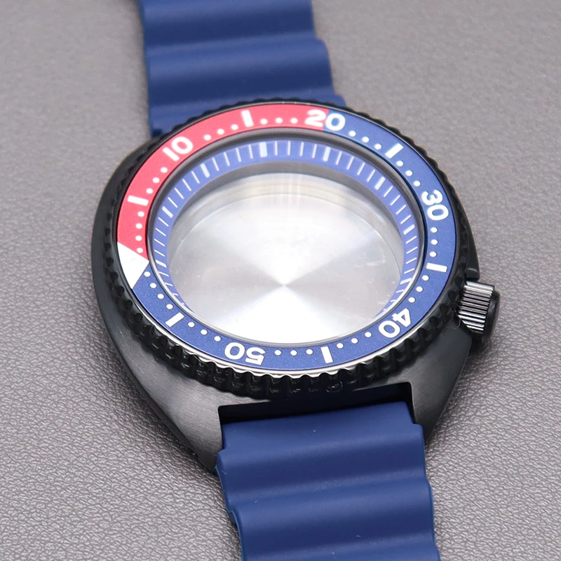

45mm PVD Black Men's SKX Watch Case Sapphire Crystal For Turtle Abalone Seiko NH34 NH35 NH36 NH38 4R36 Movement Rubber Bracelet