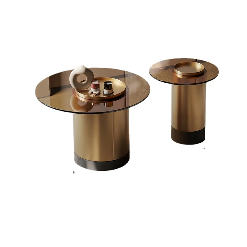 

Wyj Stainless Steel round Tea Table High and Low Combined Tea Table Small Apartment