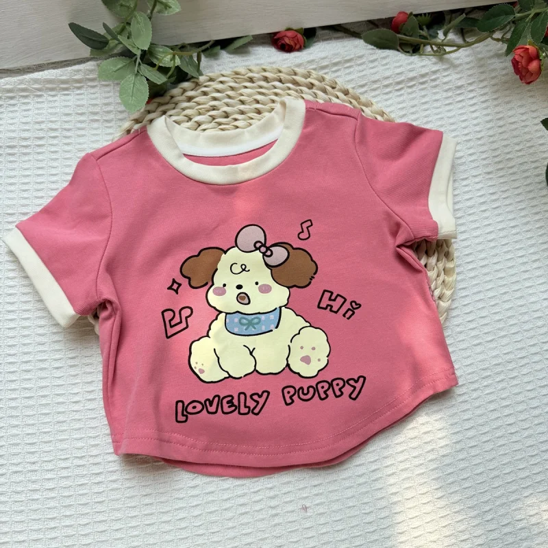 

Summer New Pure Cotton Short SleeveTSweet Style TopktTrendy Cat Clothes for Baby Girls, Short Sleeve Summer Outfit2025New