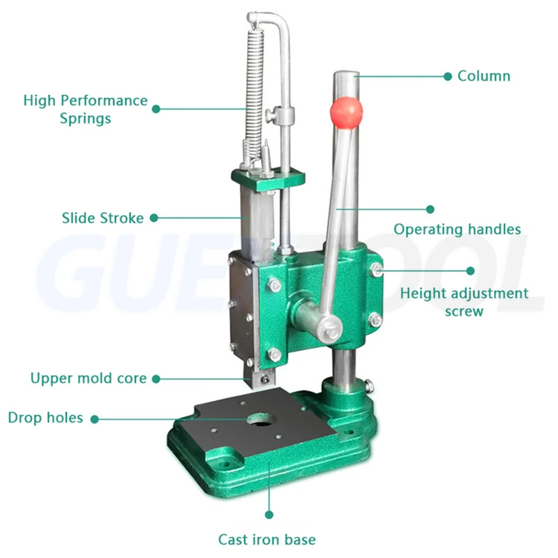 JR-16/JH-16 Hand Press Machine Desktop Round /Square Head Punching Manual Press Manual Punch Hand Press Punching Machine Type 16