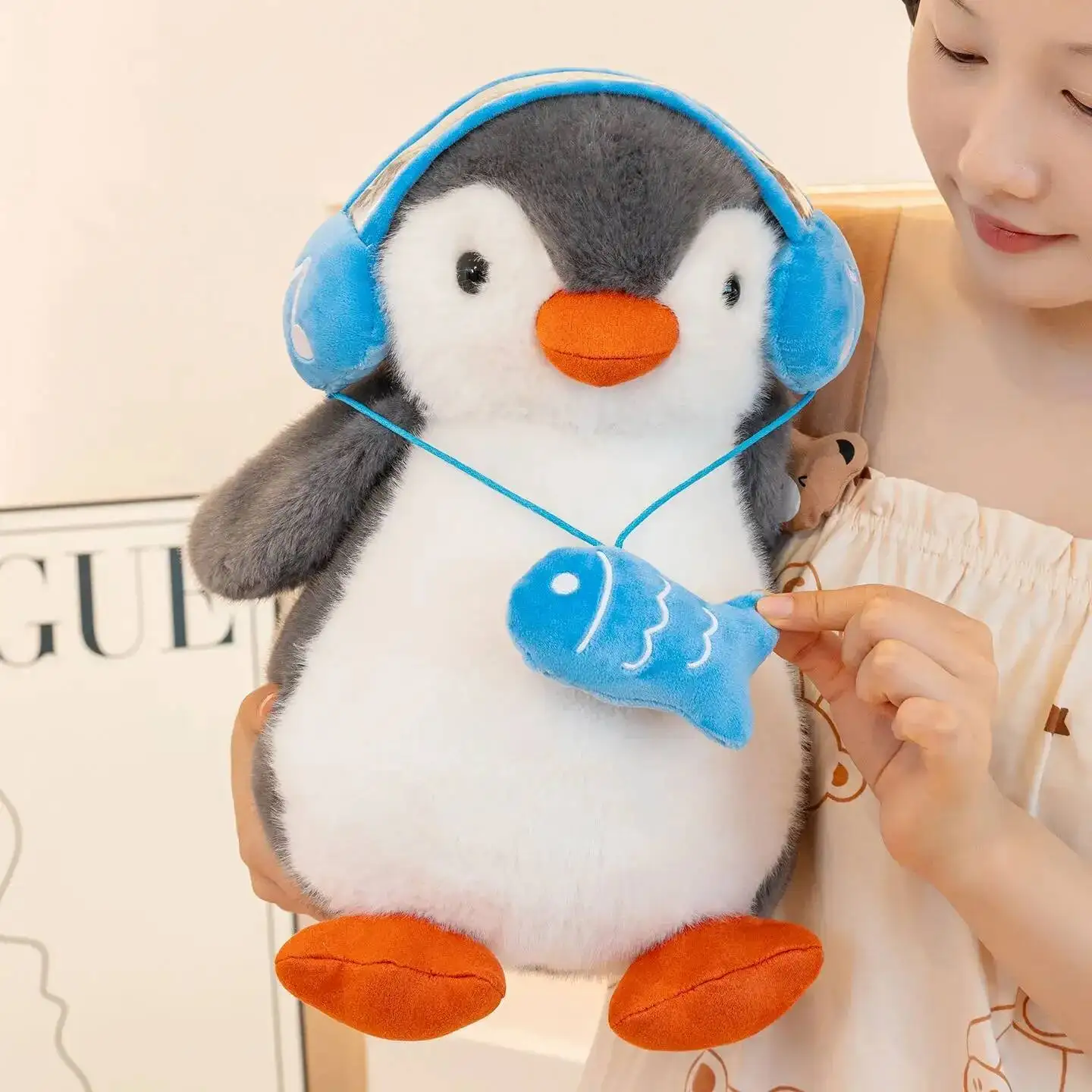 Creative Music Penguin Plush Toys for Children Stuffed Toys Penguin Wear Headset Doll Kids Toy Birthday Gift For Children Girls