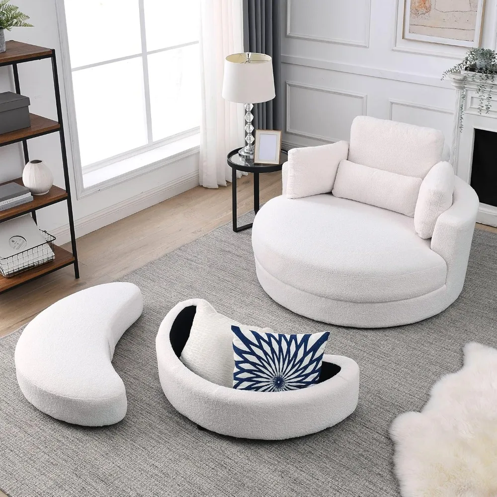 

Customized Hotel sofa ， Swivel Accent Barrel Modern Sofa Lounge Club Big Round Chair for Living Room Hotel with Pillows，White