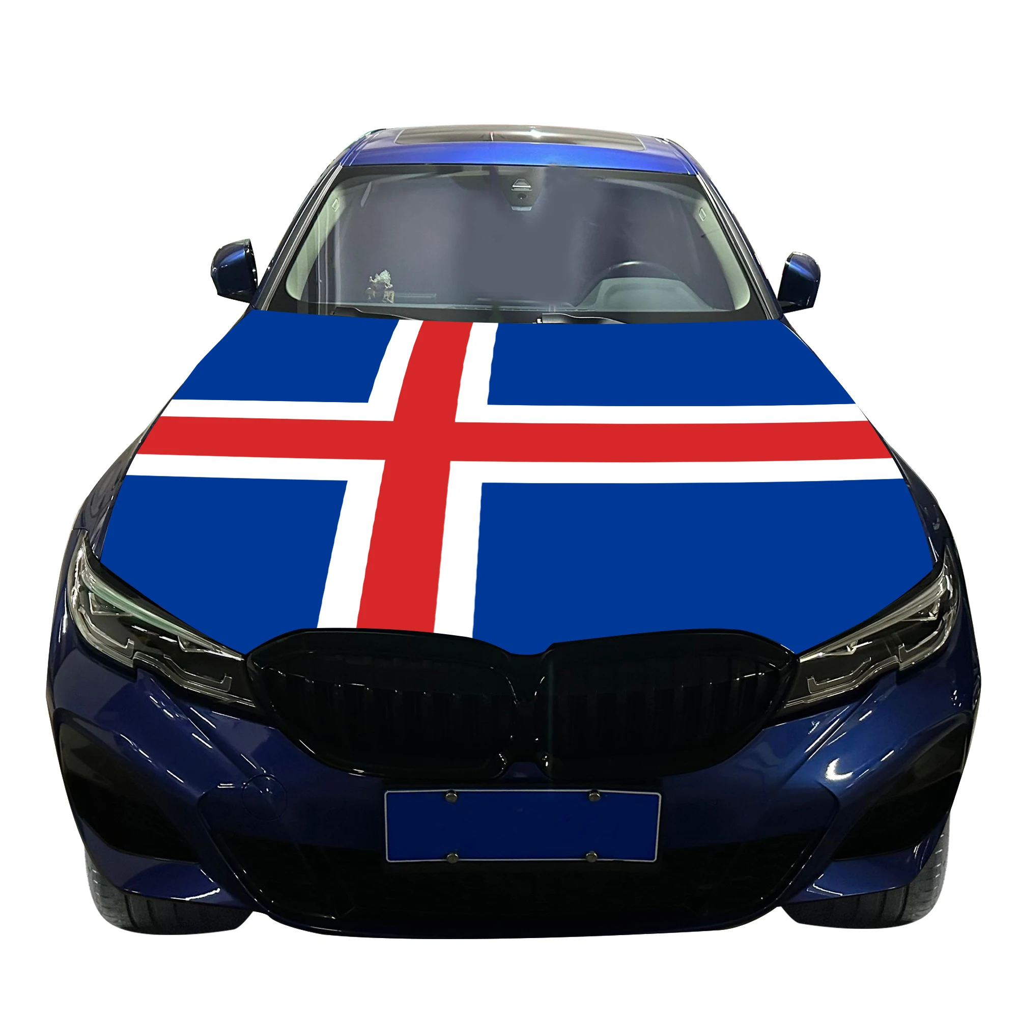 Iceland Car Hood Cover Flag  Universal Size Elastic Polyester 120x150cm for Car Decor