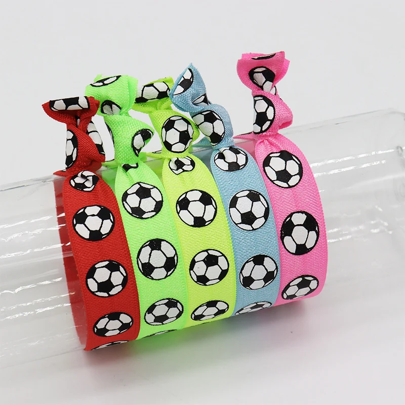 30Pcs Football Soccer Sports Fold Over Elastic Band FOE Hair Tie Ponytail Holder Hair Accessories Bracelets Wristbands