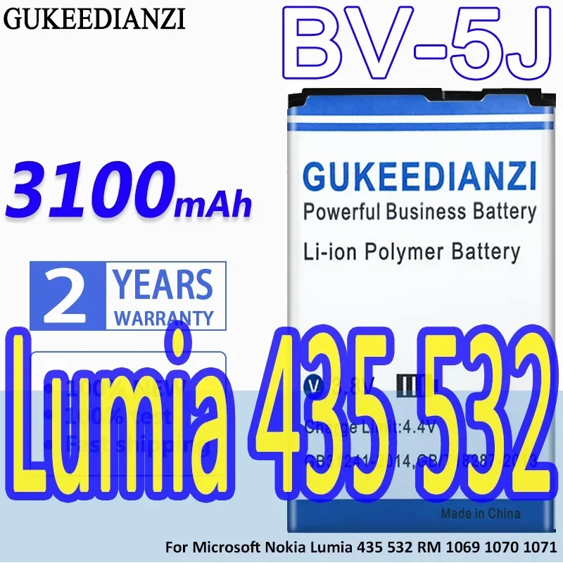 Gukeedianzi-大容量バッテリー,携帯電話用,435,532 mah,lumia 1069 1070,rm 1071 BV-5J 3100 bv5j