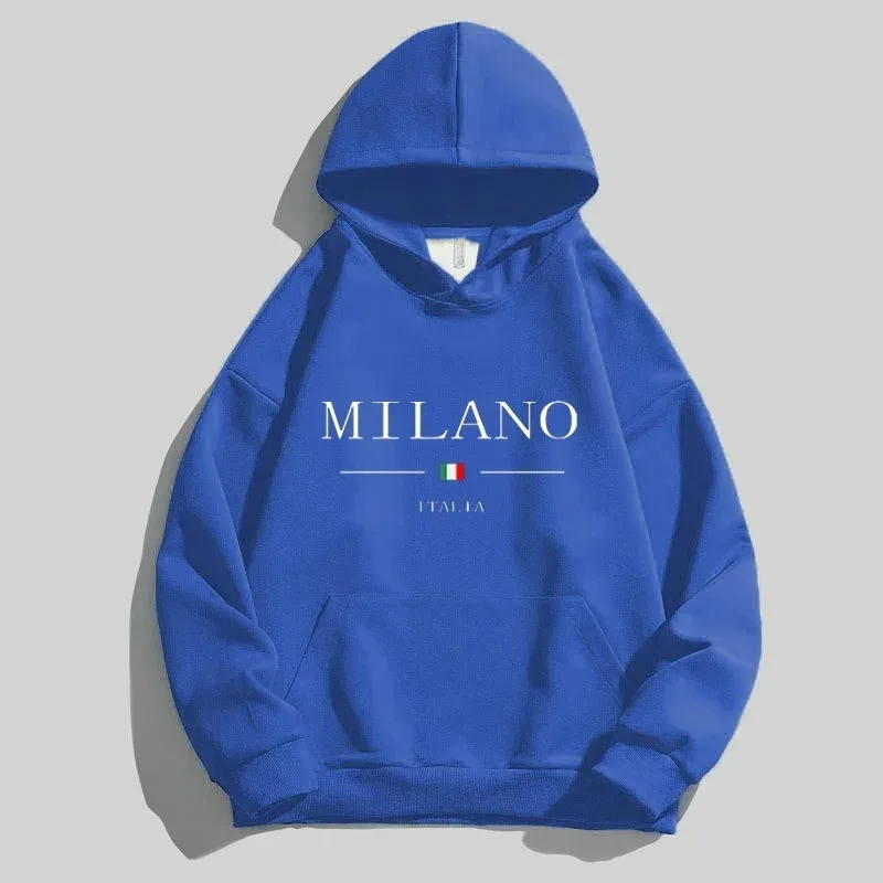 Fashion Hoodies Men Women Pure Cotton Casual Pullover Lettered MILANO Print Fall Winter Long Sleeve Hooded Sweatshirt Streetwear