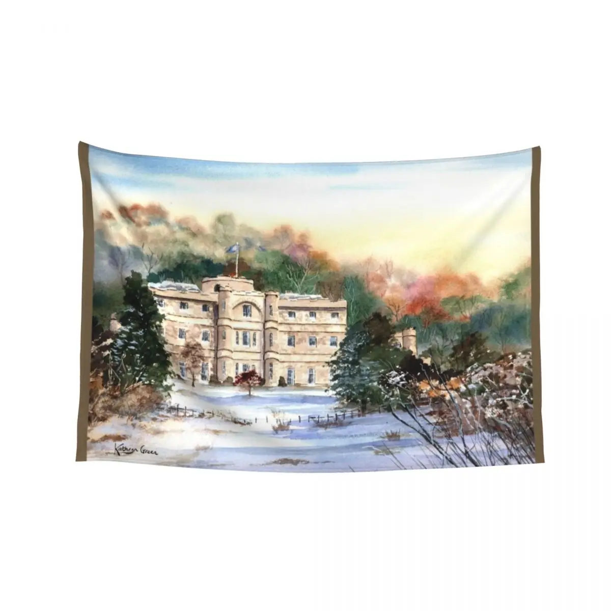 

Willersley Castle, Derbyshire - Snowy landscape painting Tapestry Hanging Wall Wall Decoration Items Outdoor Decoration Tapestry