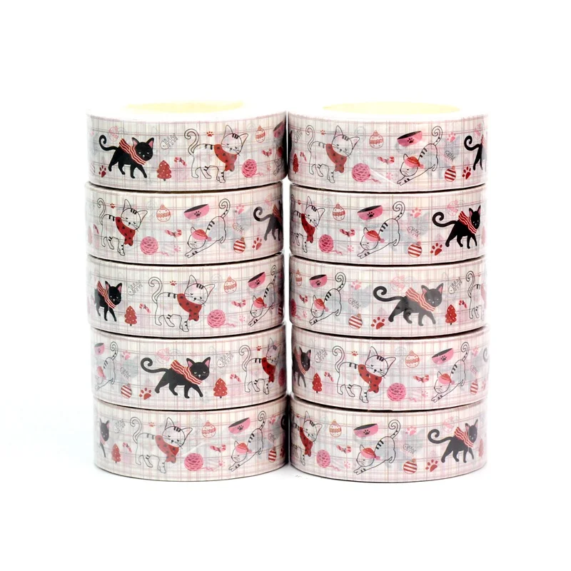 

Bulk 10pcs/Lot Deco Cat Winter & Christmas Pink House Washi Tapes for Journal Gift Wrap Adhesive Masking Tape Cute Papeleria