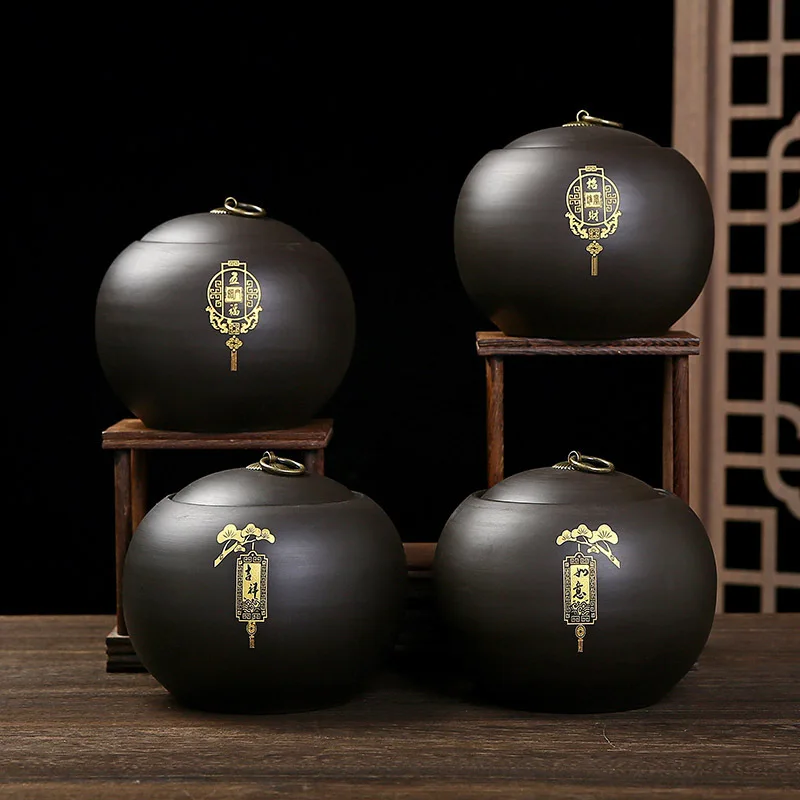 

HYS Tea Jar Ceramic Sealed Jar Household Storage Jar Wake Up Tea Can Chinese Large