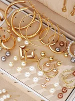 86pcs/Set Elegant Pearl Earrings Multi-Layered Necklace Ear Studs Rings 4-In-1 Jewelry Set For Women Daily Wear Gift (No Box) 3