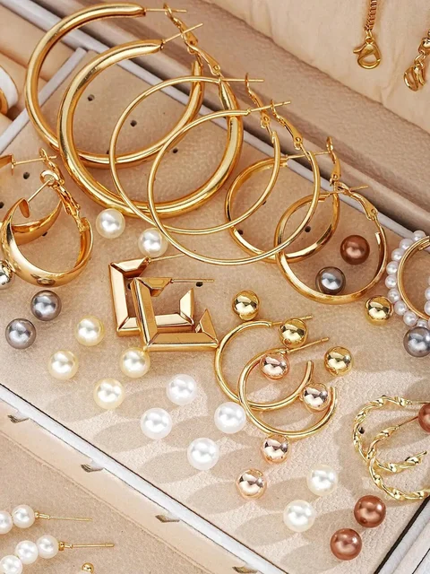 86pcs/Set Elegant Pearl Earrings Multi-Layered Necklace Ear Studs Rings 4-In-1 Jewelry Set For Women Daily Wear Gift (No Box) 3