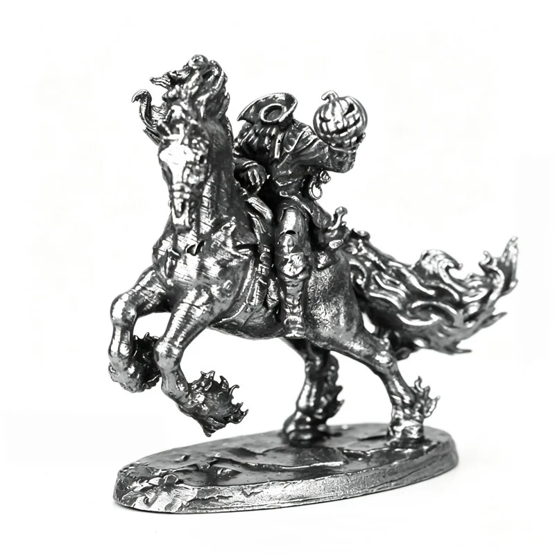 Metal White Copper Halloween Pumpkin Head Rider with Lantern Miniature Figure Tabletop Wargame Chess Piece Ornament