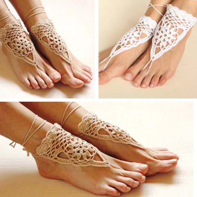 

Europe&American Hot Selling Hand-crocheted Dance or Stage performance Cotton Foot Jewelry Beach Barefoot Sandals Ornament