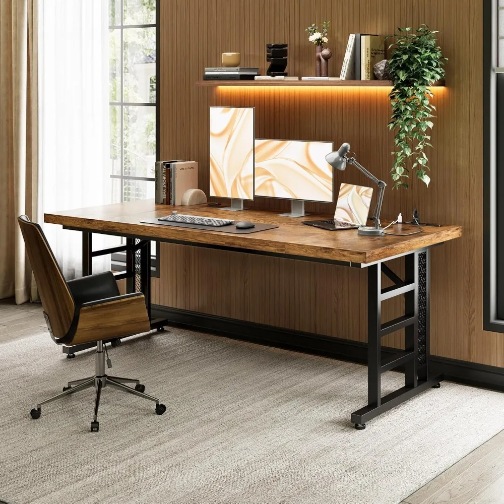 Biurko administracyjne 71 cali z portem USB, duże biurko komputerowe o powiększonej grubości, długie nowoczesne biurko, stół roboczy.