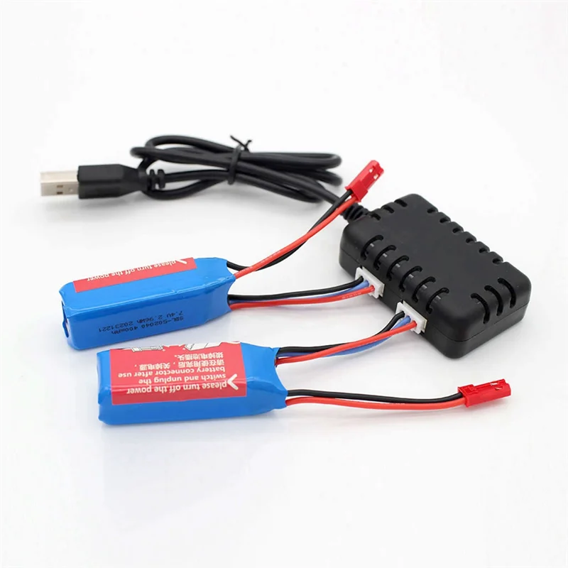 Wltoys K969、K989用USBケーブル付き7.4V 400Mahバッテリー2個、 284161 , 284131 , 284010   RCカーのアップグレードパーツ