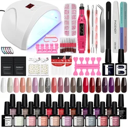 Juego completo de manicura profesional, juego de esmalte de uñas en Gel de 20 colores con lámpara secadora LED UV, barniz de Gel semipermanente, Kit de herramientas para decoración de uñas