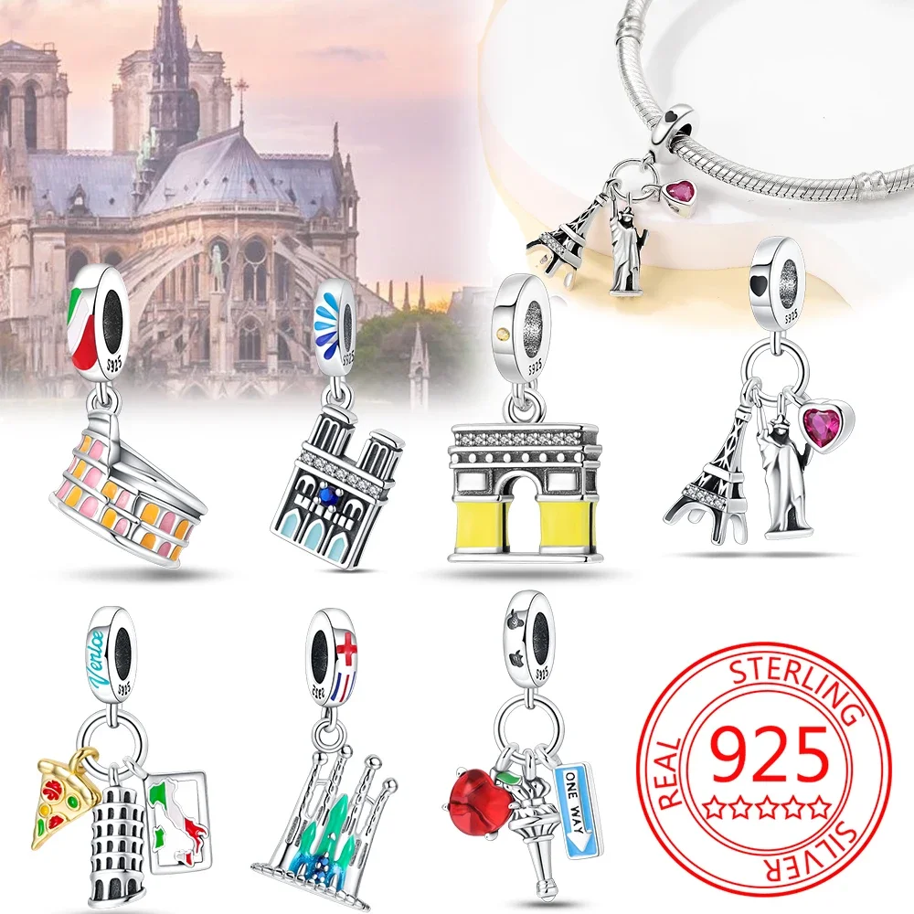 925 Sterling Silver Architectural Series Castle Lighthouse Pendant Fit Pandora Women Charms Original Bracelets DIY Jewelry Gifts