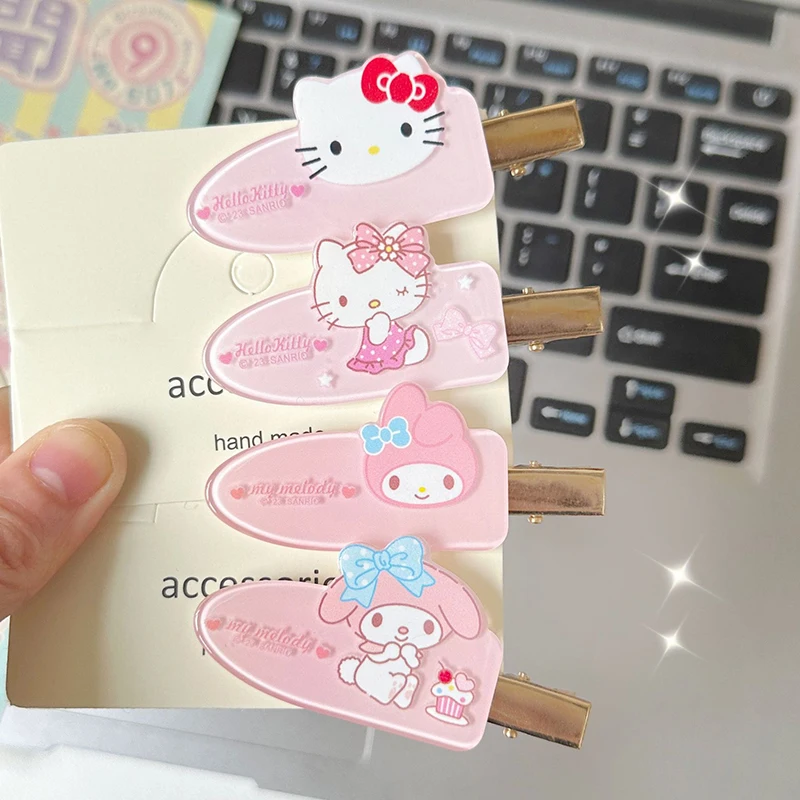 2pcs/Set Sanrio Hair Bang Clip Summer Hairpin No Crease Hello Kitty Kuromi Barrette Hair Side Clamp For Girl Hair Accessories