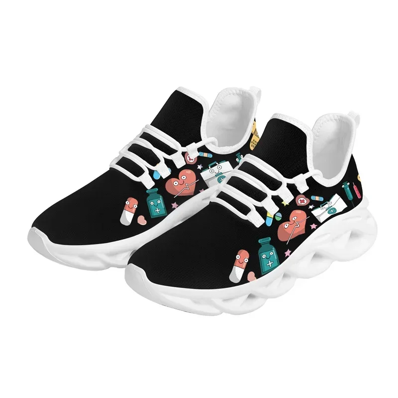 

CustomBrand Design Women Sneakers Cute Cartoon Nurse Doctor Medical Print Nuese Shoes for Women Light Lace-up Flats Footwear