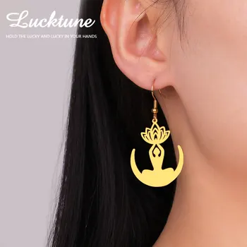 Lucktune 여성용 빈티지 달 연꽃 요고 불교 드롭 귀걸이, 스테인레스 스틸 쥬얼리, 소녀 생일 선물, 2024 트렌드 
